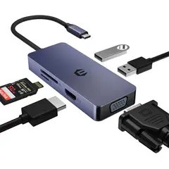 GEF - Adaptador Tipo C Usb A Hdmi VGA Micro SD Multipuerto 6 En 1