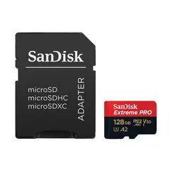 SANDISK - Memoria Micro SD 128GB Extreme PRO 200MBs A2 V30 U3 4K UHD GoPro Drone + Adaptador SD