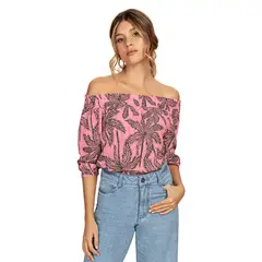 LEONISA - Blusa estampada con cuello bandeja