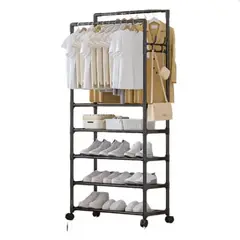 GENERICO - Tendedero zapatero perchero 5 niveles doble con ruedas