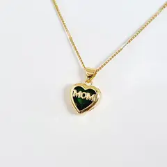 RAVEL - Cadena dije circón corazón mom verde brillante RAVEL_.