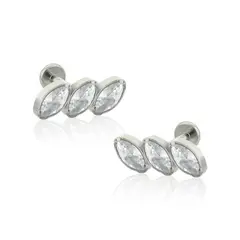 AGHA JEWELRY - Titanio Aretes piercing Side Triple Marquise Cristal Zirconia Cúbica para Lóbulo