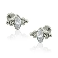 AGHA JEWELRY - Titanio Aretes piercing Double TRI Marquise Cristal Zirconia Cúbica para Lóbulo