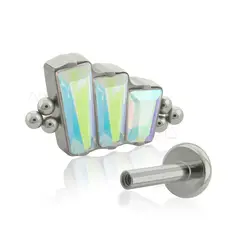 AGHA JEWELRY - Titanio Arete piercing Triple Baguette Bead Cristal Zirconia Cúbica para Lóbulo