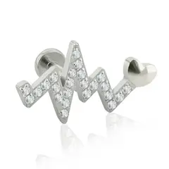 AGHA JEWELRY - Titanio Arete piercing Latidos del corazón Cristal Zirconia Cúbica para Lóbulo