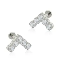 AGHA JEWELRY - Titanio Aretes Piercing V Top Cristal Zirconia Cúbica para Lóbulo