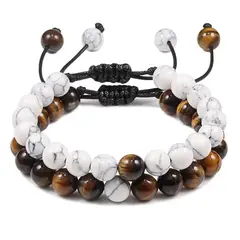 GENERICO - Pulsera Pareja Cuarzo Blanco - Ojo De Tigre + Estuche.