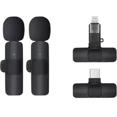 ONE PIXEL - Micrófonos Inalámbricos Solapa 2 En 1 Para iPhone O Tipo C Color Negro