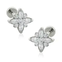 AGHA JEWELRY - Titanio Aretes Piercing Flor Marquise Cristal Zirconia Cúbica para Lóbulo
