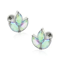 AGHA JEWELRY - Titanio Aretes Piercing Clover Marquise Cristal Zirconia Cúbica para Lóbulo