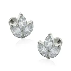 AGHA JEWELRY - Titanio Aretes Piercing Clover Marquise Cristal Zirconia Cúbica para Lóbulo