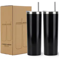 ONE PIXEL - Vasos Termicos Set De 2 Acero Inoxidable Frío Y Calor - Negro.