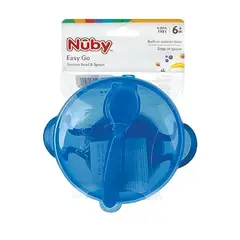 NUBY - Tazón De Succión Con Cuchara Y Tapa Azul - - 5419-AZUL