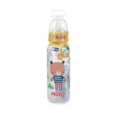 NUBY - Botella Redonda Transparente 240Ml Oso - Tetina De Silicona