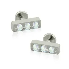 AGHA JEWELRY - Titanio Aretes Piercing 3 Multi-Gem Rectangular Cristal Zirconia Cúbica para Lóbulo