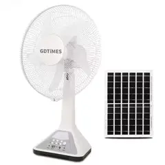 GENERICO - Ventilador Recargable Silencioso Panel Solar Luz Gd- 314 14" con Banco Carga USB 3 Velocidades