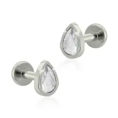 AGHA JEWELRY - Titanio Aretes Piercing Gota Cristal Prong set Zirconia Cúbica para Lóbulo