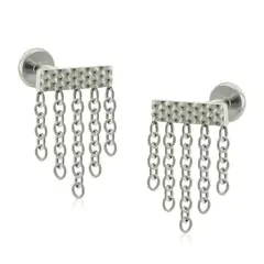 AGHA JEWELRY - Titanio Aretes Piercing Rectángulo Hammered Multi Cadena para Lóbulo