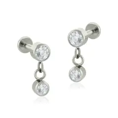 AGHA JEWELRY - Titanio Aretes Piercing Cadena con Doble Cristal Zirconia Cúbica para Lóbulo