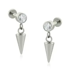 AGHA JEWELRY - Titanio Aretes Piercing Cadena con Spike y Cristal Zirconia Cúbica para Lóbulo