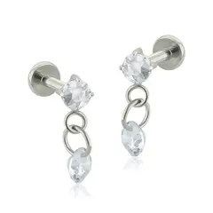 AGHA JEWELRY - Titanio Aretes Piercing Cadena con Joya y Cristal Zirconia Cúbica para Lóbulo