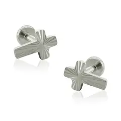 AGHA JEWELRY - Titanio Aretes piercing Cruz Plana Stripes para lóbulo