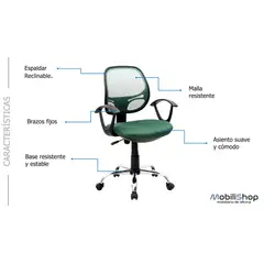 GENERICO - Silla Escritorio Mali Reclinable verde base cromo - Mobili shop