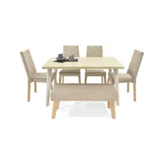 VENECIA - Set de Comedor 6p Liverpool Sillas y Butaco Tela Taupe