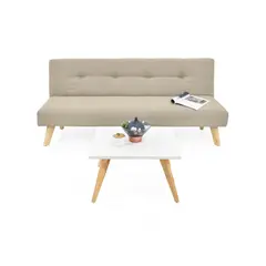 VENECIA - Sofá Cama London en Tela Beige y Mesa de Centro Nova