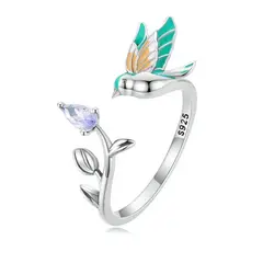 ALHAJAS - Anillo Ajustable Pajáro Colibrí Regalo Mujer En Plata 925