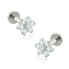 AGHA JEWELRY - Titanio Aretes Piercing Micro Flor Cristal Zirconia Cúbica para Lóbulo