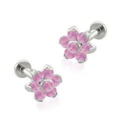AGHA JEWELRY - Titanio Aretes Piercing Flor Opal para Lóbulo