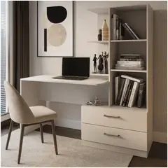MUEBLES 2020 - Escritorio con Biblioteca Poli Blanco Multifuncional en MDP