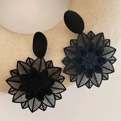 VANIDADES COLLECTIONS - Aretes Para Mujer Flor Negra Maxi Aretes Mujer
