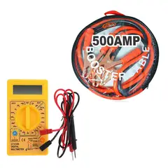 HI TRONIC - Kit Carro Cables Iniciar Bateria y multímetro Medidor Voltaje