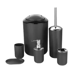 GENERICO - Set Utensilios Accesorios De Baño Jabonera Papelera Juego X6 NEGRO