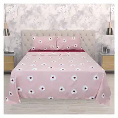 HOMETEX - SABANA MANZANA DOBLE COMBINADA ROSADA Y ROJO