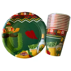 LOOMPA - Kit Platos Y Vasos Mexicano Metalizado.