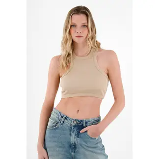 TENNIS - Crop top en rib café para mujer