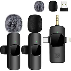 GENERICO - Micrófonos Solapa (Par) Inalámbrico 4 en 1 Para Celular iPad Cámara PC