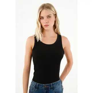 TENNIS - Camiseta negra manga sisa para mujer