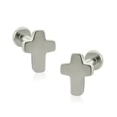 AGHA JEWELRY - Titanio Aretes piercing Cruz Plana Ancha para Lóbulo