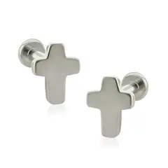 AGHA JEWELRY - Titanio Aretes piercing Cruz Plana Ancha para Lóbulo