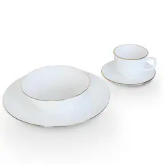 HOME ELEMENTS - Vajilla Vitrocerámica 16 Piezas Decorada Borde Dorado