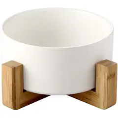 CATLIKE - Comedero O Bebedero Cerámica Y Madera Para Mascotas Blanco