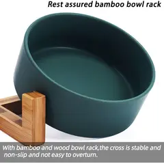 CATLIKE - Comedero O Bebedero Cerámica Y Madera Para Mascotas Verde