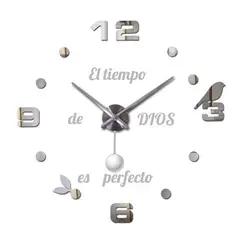 COOL TIME RELOJES - RELOJ 3D GRANDE CON PENDULO + FRASE EN VINILO PLATEADO