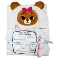 PRIMORDIAL - Set toalla rosa con gorro y faciales para bebé