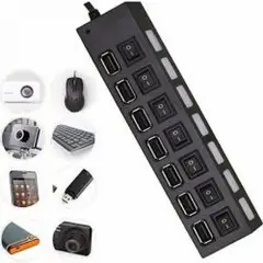 GENERICO - Hub Extensión Usb 2.0 7 Puertos Con Switch Led Pc Laptop
