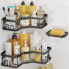 ONE PIXEL - Organizador De Ducha Repisa Baño Adhesivo Set 3 Inoxidable - Negro
